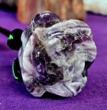 Chevron Amethyst Crystal Rose On Green Metal Stem 🌹