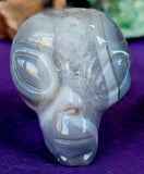 LG Blue Lace Agate Crystal Alien Head Carving w/Druzies 👽