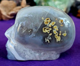 LG Blue Lace Agate Crystal Alien Head Carving w/Druzies 👽