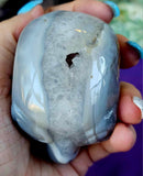 LG Blue Lace Agate Crystal Alien Head Carving w/Druzies 👽