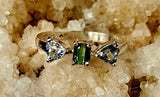SS 925 Princess & Heart Cut Emerald & Aquamarine Crystal Ring 💍💎✨