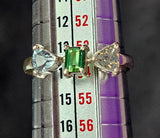 SS 925 Princess & Heart Cut Emerald & Aquamarine Crystal Ring 💍💎✨