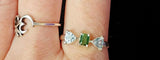 SS 925 Princess & Heart Cut Emerald & Aquamarine Crystal Ring 💍💎✨