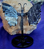 Zebra Jasper Crystal Butterfly on Black Metal Display Stand ✨🦋🦓🖤