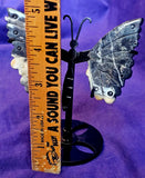 Zebra Jasper Crystal Butterfly on Black Metal Display Stand ✨🦋🦓🖤