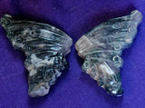 Moss Agate Crystal Butterfly on Black Metal Display Stand #1 😍🤍💚🖤✨🦋