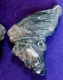 Moss Agate Crystal Butterfly on Black Metal Display Stand #1 😍🤍💚🖤✨🦋