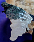 Moss Agate Crystal Butterfly on Black Metal Display Stand #2 ✨💚🤍🖤🦋😍