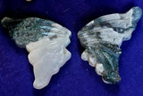 Moss Agate Crystal Butterfly on Black Metal Display Stand #2 ✨💚🤍🖤🦋😍