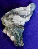Moss Agate Crystal Butterfly on Black Metal Display Stand #2 ✨💚🤍🖤🦋😍