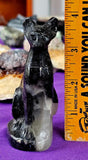 Arfvedsonite AKA Fireworks Stone with Garnet Quartz Crystal Sphynx Cat Statue 🎆🐈‍⬛