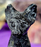 Arfvedsonite AKA Fireworks Stone with Garnet Quartz Crystal Sphynx Cat Statue 🎆🐈‍⬛