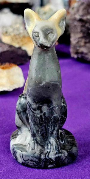 Shell Jasper Sphynx Cat Statue 🐚🐈‍⬛