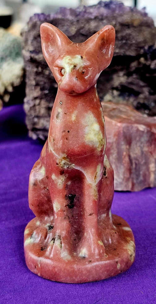 Pink Plum Blossom Jasper Sphynx Kitty Statue 🌸🐈‍⬛