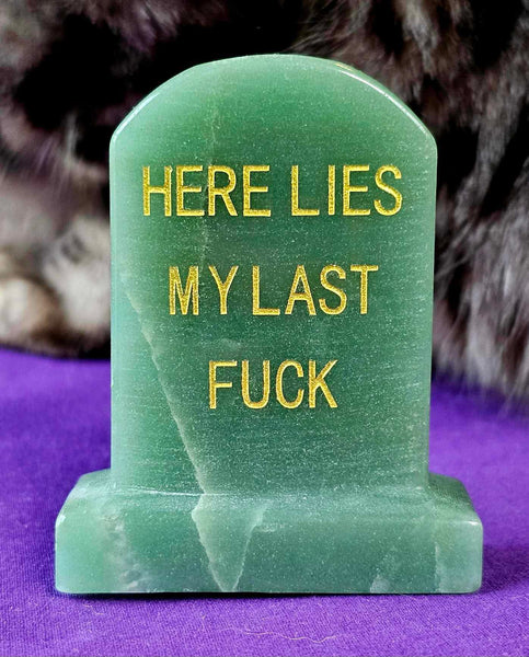 Green Adventurine Crystal Tombstone w/ Funny Message 🪦