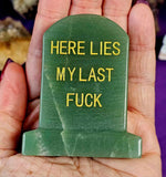Green Adventurine Crystal Tombstone w/ Funny Message 🪦