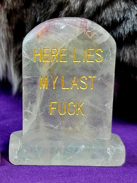 Rainbow Fluorite Crystal Tombstone Carving w/Funny Message 🪦💀