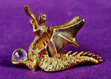SM. Vintage 1985 Gold Pewter Dragon Figurine Holding Crystal Ball 🔮⚜️🐲✨