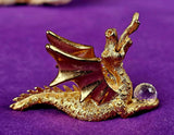 SM. Vintage 1985 Gold Pewter Dragon Figurine Holding Crystal Ball 🔮⚜️🐲✨