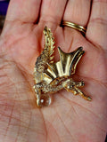 SM. Vintage 1985 Gold Pewter Dragon Figurine Holding Crystal Ball 🔮⚜️🐲✨