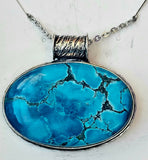 Turquoise Oval Pendant Necklace 925 Sterling Silver w/Stainless Steel Chain 📿✨💙💎