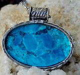 Turquoise Oval Pendant Necklace 925 Sterling Silver w/Stainless Steel Chain 📿✨💙💎