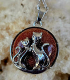 Goldstone Cat & Stars Reversible Necklace w/Stainless Steel Chain 📿✨💜🐾😻🐈