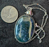 Oval Moss Agate 925 SS Pendant Necklace w/Stainless Steel Chain 💚📿✨🤍