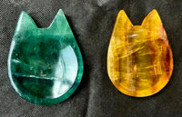Fluorite Crystal Cat Silhouette Bowl 💙🐾🐈💛