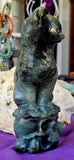 XXL Labradorite Crystal Cat Sitting on Skull Statue ☠️💀🐈🐾✨🤩