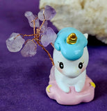 Unicorn Figurine w/Wire Wrapped Amethyst Crystal Tree on Pink Cloud 🩷☁️🦄
