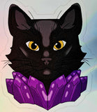 LG. Cute Black Cat w/Purple Crystals Vinyl Sticker 💜🐾✨🐈‍⬛🥰