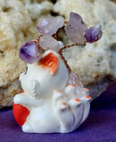 Nine Tails Holding a Heart w Wire Wrapped Amethyst Crystal Tree 💜🥹🌳🐈