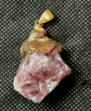 Raw Strawberry Quartz w/Black Tourmaline Gold Coated Necklace 📿🍓🩷🖤✨