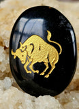 Black Obsidian Gold Etched Zodiac Palmstone ✨🖤⚜️⚖️♈♏♎