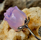 Pink Opalite man-made  Crystal Rose w/Silver Metal Stem🌹✨💎❤️