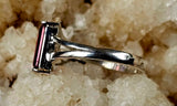 925 Sterling Silver Ring with Rectangular Pink Tourmaline & Round White Sapphire Gemstones ✨🤍🩷💍