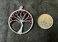 Garnet Tree of Life Silver Wire Wrapped Crystal Pendant