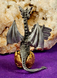Vintage Antique Pewter Dragon Hatching From Gold Egg Figurine 🐉🐲🪽🐣🥚⚜️