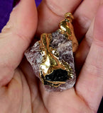 Raw Strawberry Quartz w/Black Tourmaline Gold Coated Necklace 📿🍓🩷🖤✨