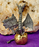 Vintage Antique Pewter Dragon Hatching From Gold Egg Figurine 🐉🐲🪽🐣🥚⚜️