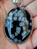 SS925 Stunning Unique Oval Shaped Snowflake Obsidian Crystal Pendant w/Stainless Steel Chain 📿✨💜💎