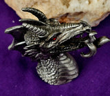 Vintage Antique Pewter Dragon Bust Figurine w/Red Eyes 🐲❤️🔥🩶🐉