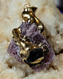 Raw Strawberry Quartz w/Black Tourmaline Gold Coated Necklace 📿🍓🩷🖤✨