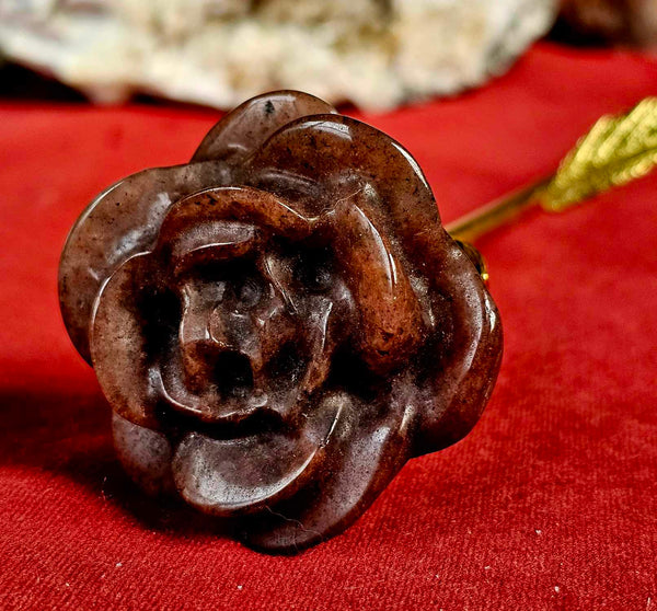 Strawberry Quartz Crystal Rose Carving on Gold Stem 🌹🍓🥀