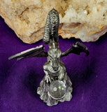 Vintage Antique Pewter Dragon Figurine w/Crystal Sphere Red Eyes 🐲❤️🐉🩶