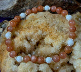 Handcrafted Peach Moonstone & White  Jade Crystal Stretch Bracelet 🤍✨📿🍑