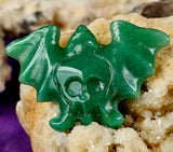 Green Aventurine Crystal Bat w/Skull Face Carving ✨💀🦇💚🍏