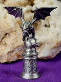 Vintage Antique Pewter Gargoyle Figurine On Pedestal