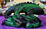 XL Zoisite & Ruby Crystal Lizard on Rock Carving 💚🦎✨🤯🩷🪨